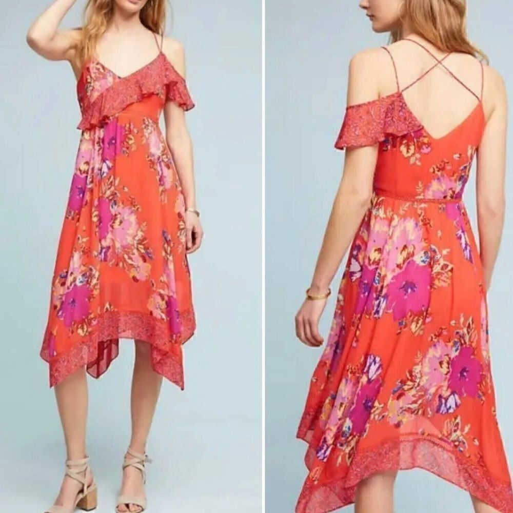 Anthropologie Maeve Grecia Orange Floral Dress‎
